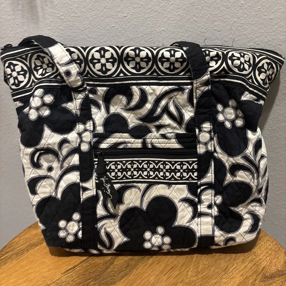 Vera Bradley Quilted Villager Tote Bag Purse Retired 'Night and Day' Black/White